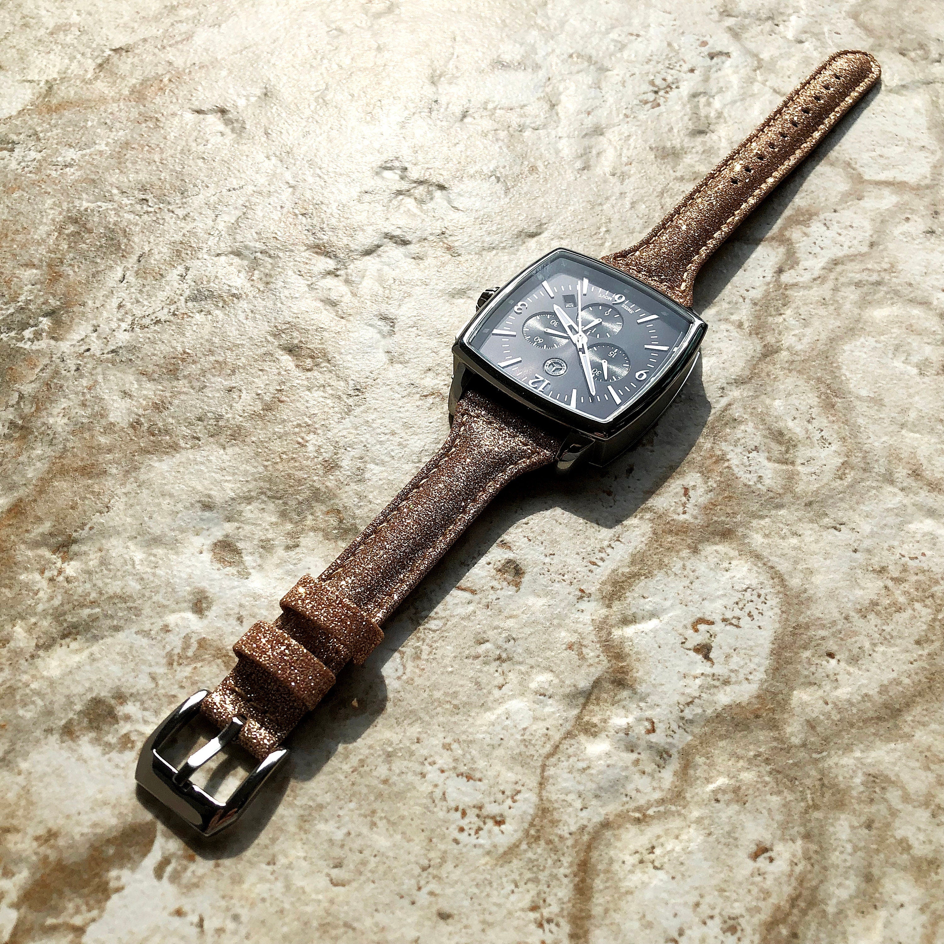 22mm Gold Sparkling Glitter Slim and Elegant Soft Leather Watch Strap Band for Wrist Hand Watches Quick Release Pins - Ready to Attach